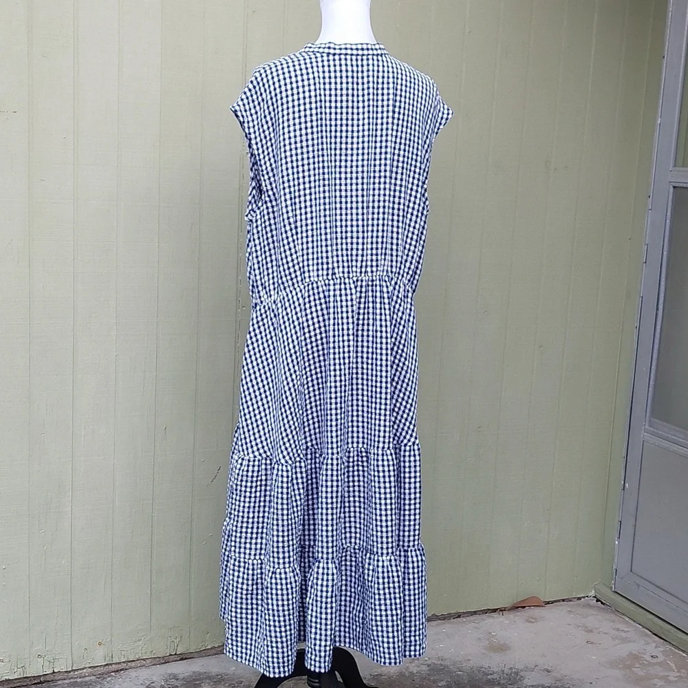Melonie Blue and White Sleeveless Checkered Midi Dress Sz 20W - Picture 6 of 15